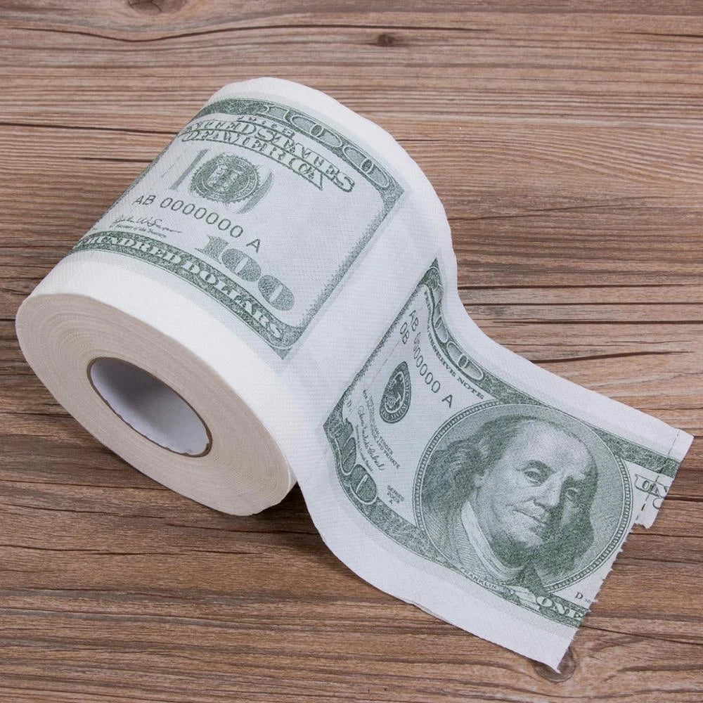 1 Roll $100 Dollar Bill Toilet Paper Christmas Decoration for Home Trump Rolling Paper Holder Toilet Tissue Funny Gift